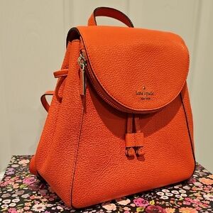 kate spade Bright Orange Pebbled Leather Backpack